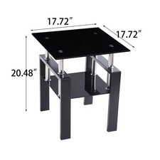 2Pcs Tempered Glass Sofa Table 2-Tier Black End Table with Powder-Coated picture