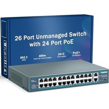 Yuanley 24-Port Poe+ Switch 400W 2 Gigabit Uplink 26-Port Rackmount Blue picture