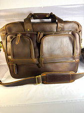 TIDING Brown Leather Briefcase for 15in Laptop, Adjustable Shoulder Strap picture