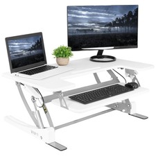 VIVO White Height Adjustable Standing Desk Monitor Riser Tabletop Sit to Stand picture