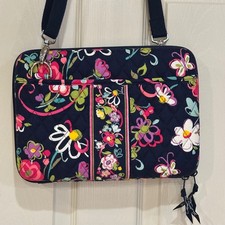 Vera Bradley Midnight Blues Quilted Laptop Tablet Crossbody Bag Floral 12x9 picture