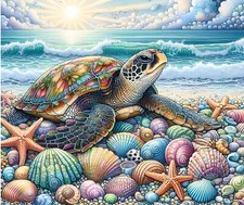 COLORFUL SEA TURTLE SEASHELLS STARFISH OCEAN COMPUTER MOUSE PAD 9.25 X 7.75 IN. picture