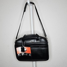 Samsonite Leather Slim Briefcase Laptop Bag Black Business Travel Shoulder NWT picture