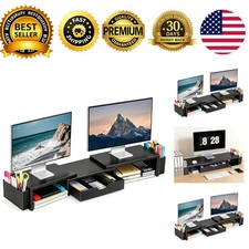 Dual Monitor Stand Riser with Drawer and 2 Pen Holders picture