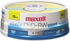 Maxell Dvd-Rw Rewritable Disc, 4.7 Gb, 2x, Spindle, Gold, 15/pack... picture