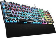 Retro Typewriter Mechanical Keyboard Blue Switch Backlit With Wrist Rest USB picture