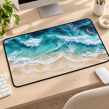 Ocean Wave Desk Mat, Beach Mouse Pad, Coastal Office Decor, Blue Sea Gift picture