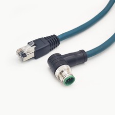 3.28ft M12 4 Pin D Code Male Right Angled to RJ45 Male High Flex Cat6 Ethernet C picture