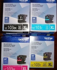 Set 4 Genuine Sealed Brother Blk Cyn Mag Yel Ink Cartridges LC103 XL 2026 picture