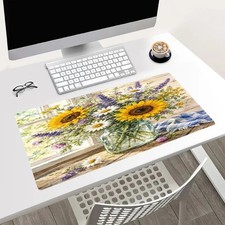 Sunflower Daisy Mouse Pad 24x14in Large Desk Mat Rustic Wildflower Floral Decor picture
