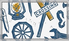Vintage Railroad Icons Desk Mat | Lantern Wheel Crossing Pattern picture