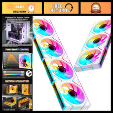 7 Pack 120mm ARGB PC Cooling Fans, PWM, 4 Forward + 3 Reverse, 28 White LEDs picture