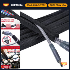 12ft Black Split Braided Cable Management Sleeves - 1/2 Inch Wire Organizer picture