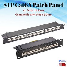 Network Patch Panel for Shielded Cat6A 12 24 Ports Port STP RJ45 Ethernet Rack picture