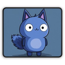 Blue Cute Fox Character Gaming Mouse Pad | Kawaii Cartoon Desk Mat picture