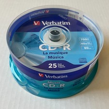 25-Pack Verbatim Music CD-R 700 MB 40X 80 Min Blank Recordable Audio Discs NEW picture