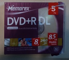 5 Pack MEMOREX DVD+R DL Double Layer 8.5GB 8x 240min DVDs in Slimline Cases picture