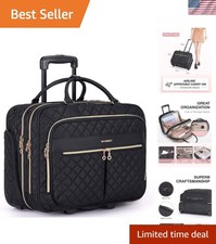 Elegant Rolling Laptop Bag for Women - 17.3-Inch Quilted Briefcase on Wheels picture