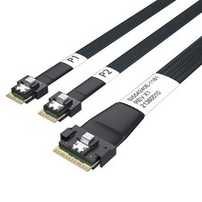 SlimSAS SFF-8654 8i to 2xSFF-8654 4i 24G Internal Cable, PCIe 4.0, 85-ohm, 0.... picture