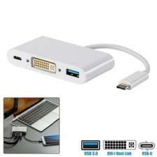 USB-C Male to DVI-I Dual Link + USB-A 3.0 & Type C Female Adapter Converter picture