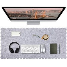 Gray 35x16.5 Inch Felt Desk Mat Scalloped Edges Large Keyboard Mouse Pad picture
