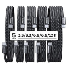 LISEN USB C to C Cable, 5-Pack 3.3+3.3+6.6+6.6+10FT, Black picture