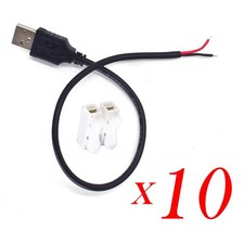 10X USB 2.0 Male to Bare Wire Cable 20AWG 5A 2Pin DIY Pigtail Cable 0.3M/1FT picture