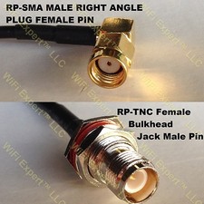 USA-CA RG316 RP-SMA MALE ANGLE to RP-TNC FEMALE BULKHEAD Coaxial RF Pigtail Cabl picture