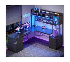 SEDETA L Shaped Gaming Desk with Drawers, Reversible Computer Corner Desk wit... picture