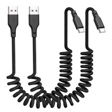 Quickeep Car Carplay Cable 2Pack 3ft Coiled USB A to C 3FT-2pack, Black  picture