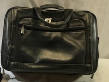 U.S. Luggage NY  Vtg Leather Expandable Briefcase Black Laptop Portfolio Bag picture