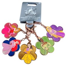 2026 Disney Parks Flower Princess Rapunzel Tiana Belle Ariel Keychain Set of 5 picture