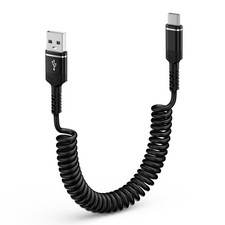 USB A to C Cable Coiled Car Charger Cord 6FT for iPhone 16e 16 Pro 6 feet  picture