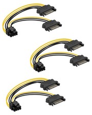 3-Pack Dual SATA 15-Pin to 8-Pin(6+2) PCIe Power Cable 1M picture