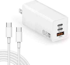 65W USB C Wall Charger GaN 3-Port Fast Compact Foldable Adapter with USB-C Cable picture