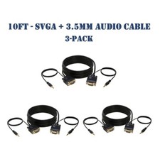10FT SVGA Video Cable + 3.5mm Audio Aux Jack M/M PC Display Monitor Cord- 3-Pack picture