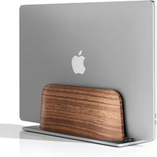 Vertical Laptop Stand, Minimalist Wood Holder for Macbook, Walnut picture