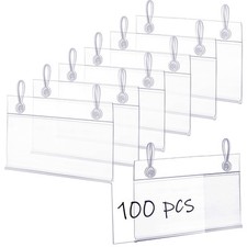 100 Pack Plastic Wire Shelf Label Holders, 4