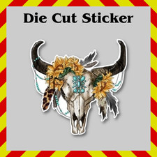 Boho Cow & Sunflowers Sticker, Bohemian Cattle Skull Decal, Highland & Nature picture