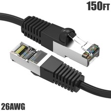 150FT Cat5E RJ45 Ethernet LAN Network FTP Shielded Patch Cable Pure Copper Black picture