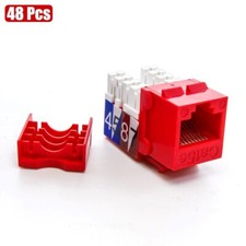 48 Pcs Cat5E RJ45 Ethernet LAN Network Keystone Jack 110 Punch Down Snap-in Red picture