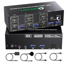 KVM Switch 3 Monitors 2 Computers with Audio, HDMI + DisplayPort Triple Monitor picture