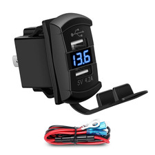 4.2A USB Rocker Switch Dual USB Charger Socket with Waterproof Cover Blue Led Vo picture