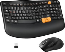 EK33 Wireless Ergonomic Keyboard Mouse Combo 2.4G Wave Keys Black picture