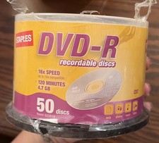 Staples 50-Pack Blank DVD-R Recordable Discs 16x Speed 4.7GB 120 Min Spindle New picture