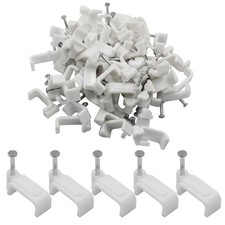 100 PCS 14mm White Flat Cable Clips Ethernet Speaker Wire Nails Management picture