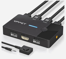 VPFET HDMI KVM Switch Box 2-Port USB Keyboard/Mouse Wired Remote Plug & Play picture