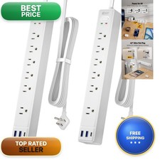 2 Pack Flat Plug Surge Protector Power Strip 6Ft Ultra Thin Extension Cord 3 picture