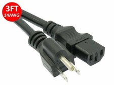 3Ft 14awg Gauge Heavy Duty 15A PC Power Cord Computer TV Cable 5-15P to C13 UL picture