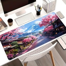 1pc Japanese Mountain Cherry Blossom Street Blue Sky Gaming Desk Mat Mouse Pad ❀ picture